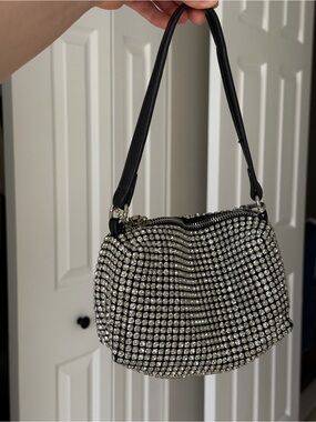 Madison West Black Rhinestone Chain Shoulder Bag
